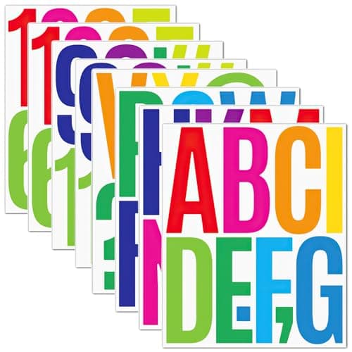 Lot de 8 feuilles d'autocollants lettres de l'alphabet de 12,7 cm - Grands autocollants de lettres et chiffres colorés - Autocollants adhésifs pour panneaux, boîtes aux lettres, arts, bricolage