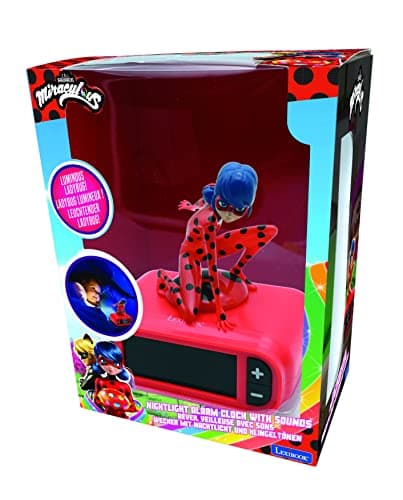 Lexibook Miraculous Ladybug Chat Noir - Réveil Veilleuse, Ladybug Lumineux, Horloge, Réveil pour garçon et Fille, Snooze, Rouge - RL800MI, Taille unique