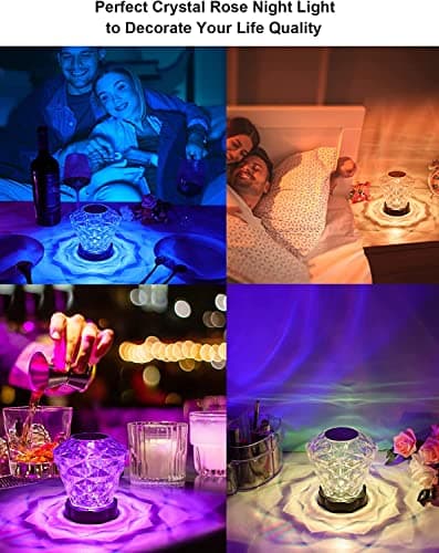 Les-Theresa Lampe de Table en Cristal Diamant, 16 Couleurs Lampe De Chevet Tactile En Cristal Avec Télécommande 4 Modes USB Dimmable LED Lampe de Chevet Pour Chambre Salon Fête (Lampe en Diamant)