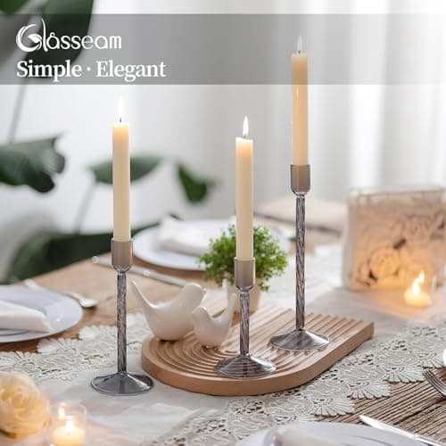 Glasseam Chandelier en Verre Bougeoir Noir : Set De 3 Bougeoirs DéCoration Bougeoir pour Bougie BâTon Moderne Bougeoir pour Bougie BâTon pour NoëL Salon Table DéCoration De Table
