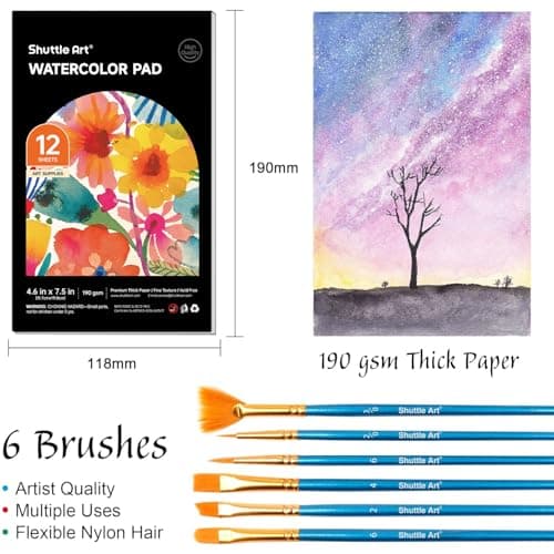 Shuttle Art Aquarelle Peinture, 36 Couleurs Set de Peinture Aquarelle avec 6 Pinceaux et 1 Bloc Aquarelle, Aquarelle Palette Parfait pour Enfant et Débutant pour Peinture et Loisirs Créatifs