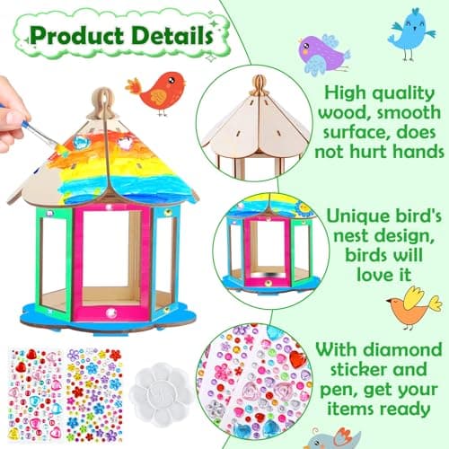 PIWOSGOL Maison D'oiseau Activite Manuelle Enfant, 4 Pièces Maison D'oiseau en Bois Bricolage Kit, Maison D'oiseau Artisanat Peindre Jouet, Loisir Créatifs pour Enfants Garçons Filles Cadeau 3-10 ans