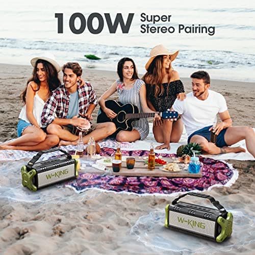 W-KING 90W Peak 50W RMS Enceinte Bluetooth Puissante, Grosse Haut Parleur Bluetooth Portable avec Basses Intenses/EQ, Enceinte San Fil Etanche IPX6/Powerbank/40H Lecture, Enceintes Exterieur NFC/TF
