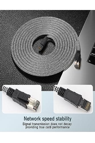 Cat 8 Câble Ethernet 0.5M, RJ45 Cable Haute Vitesse Réseau 40Gbps 2000MHz,Nylon Tressé Double Blindage STP LAN Câble Internet, Compatible avec Routeur Modem TV Box PC PS4/5