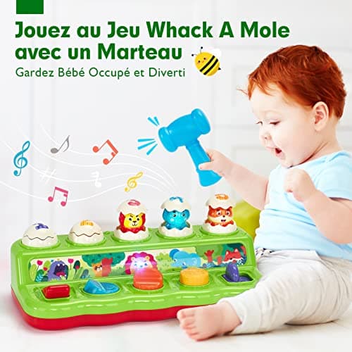 hahaland Jouet pour Bébé 1 an Jouet Montessori avec Musique et Lumières pour Enfant 1 2 3 4 Ans Fille Garçon Jouet Pop-up avec Animaux et Couleurs Parfait pour Les Cadeaux d'anniversaire Noël