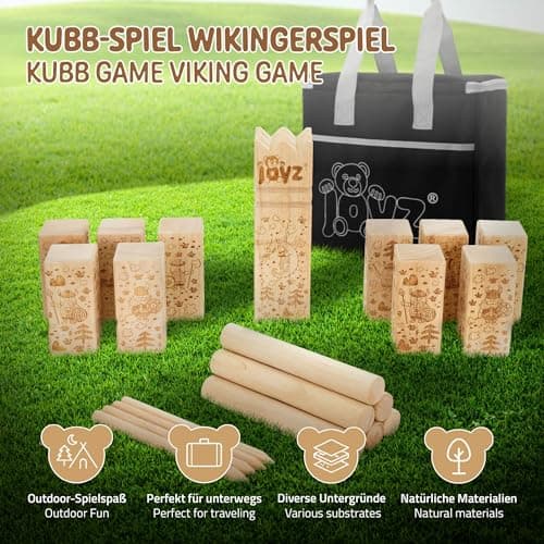 Joyz XXL Jeu de Lancer en Bois Massif de Qualité Supérieure, 21 Éléments de Jeu, 2-12 Joueurs, Jeu de Société Viking en Plein Air, Jeu de Société pour Enfants/Adultes, avec Sac de Transport