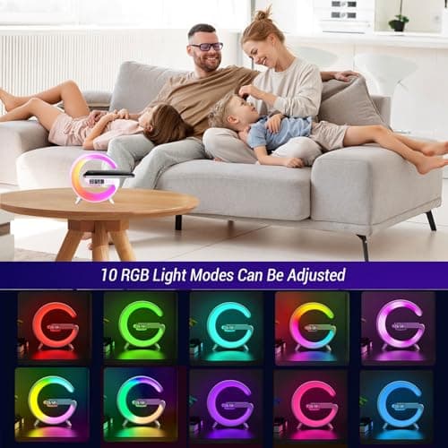 Les-Theresa G Light lampe à chargeur sans fil, lampe à chargeur sans fil avec haut-parleur Bluetooth, lampe de chevet avec chargeur sans fil, lampe d'ambiance G avec réveil (blanc)