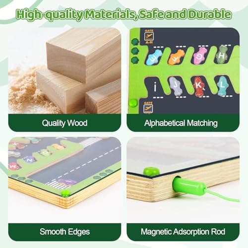 Labyrinthe Magnetique pour Parking et Alphabet, Jeux Montessori 2 3 4 5 6 Ans, Jouets en Bois, Jeux Educatif, Parcours Motricité et de Tri pour Filles Garçons