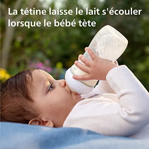 Philips Avent Lot de 2 biberons en verre à Réponse Naturelle – biberon de 240 ml, sans BPA pour les bébés de 1 mois et + (modèle SCY933/02)