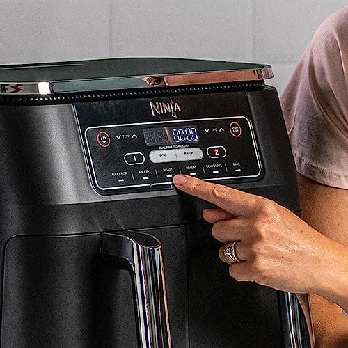 NINJA Foodi Dual Zone Airfryer Digital, 2 Tiroirs, 7,6L, 6-en-1, Sans huile, Air Fry, Max Crips, Rôtir, Cuire, Réchauffer, Déshydrater, Antiadhésif, Paniers lavables au lave-vaisselle, Noir AF300EU