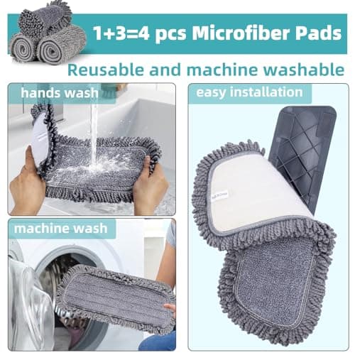 Balai Lave Sol avec Vaporisateur, Microfibre Balai Pulvérisateur Spray Mop avec 4 Tampons de Rechange et 1* Porte Balai pour la Maison, la Cuisine, Le Bois Dur, Le Stratifié, Le Bois, la Céramique