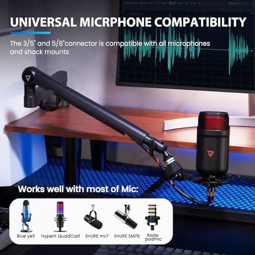 Bars Micro, Support de Microphone ajustable à profil bas avec gestion des câbles pour Blue Yeti HyperX Quadcast Shure Rode Razer Seiren Mini SoloCast Elgato Wave,Boom arm universel,Noir