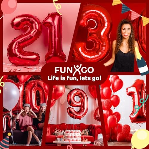 FUNXGO® Ballon decoration anniversaire 3 ans - Lot de 2 - Ballons Numéro 3 en Rouge - deco anniversaire 3 ans fille ou garcon - Gonflables à l'Hélium - Happy Birthday Decoration - Rouge Chiffre 3