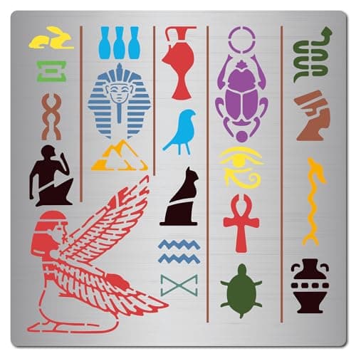 GORGECRAFT Pochoir en Métal Pyramide de 16x16cm Hiéroglyphes Égyptiens et Le Dieu Nekhbet Modèle en Métal en Acier Inoxydable Pochoirs pour Journal Planificateur Gravure sur Bois Sculpture