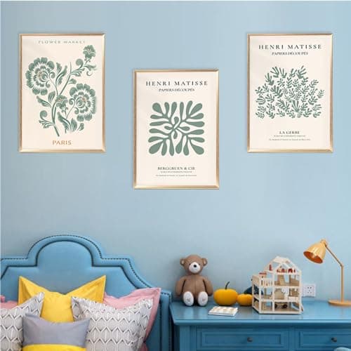 KiKiHong 6 Pièces Poster Matisse Vert Sauge Affiches D'exposition Henri Matisse Poster Mural Vintage pour Salon Salle à manger chambre à Coucher 20 x 25cm-Sans Cadre
