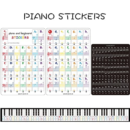 Imelod Stickers pour 49/61/76/88 touches, piano et clavier Notes de musique Ensemble de stickers pour les touches de Blanc et Noir, Transparent et amovible(colorés)