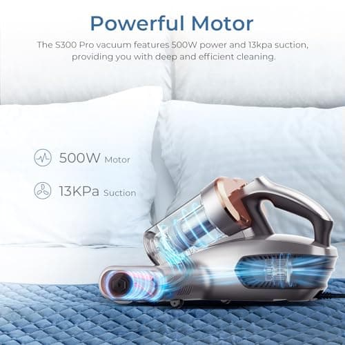 JIGOO S300 Pro Aspirateur Anti-Acariens avec Capteur d'Acariens et Affichage LED Intelligent, 500W Aspirateur Matelas avec Lampe UV, pour Allergiques, Élimine des Allergènes de Matelas et Canapés