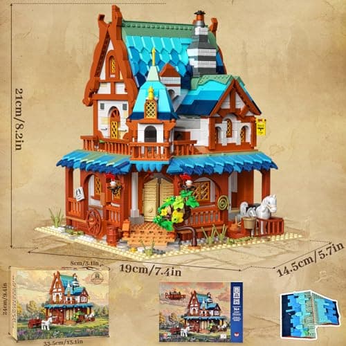 Joellfuner Médiéval Maison Construction Ensemble, Ensemble de Briques de Construction, Médiéval Lot de Blocs de Construction avec LED lumière pour Enfants Garçons Filles Agés 14+ (Hôtels Médiévaux)