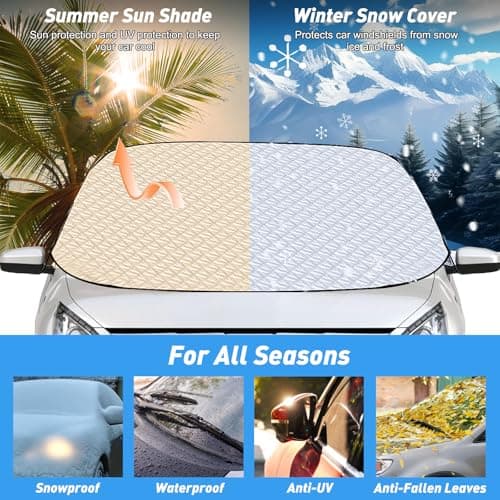 Couverture Pare Brise Voiture, Bâche Pare Brise Protection, Pare-Soleil Anti Givre Neige Anti Glace UV Soleil, Couverture Repliable Universelle pour la Plupart des Voitures et SUV 177x109x141CM