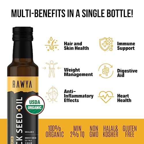 Huile de graines noires, biologique, non filtrée, 250 ml, RAWYA, pressée à froid, bouteille en verre, huile de Nigella Sativa, huile de graines de cumin noir