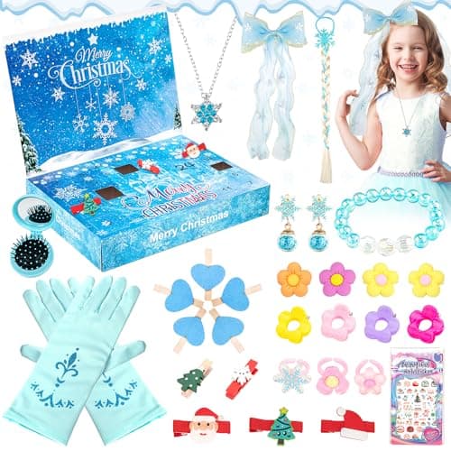 Calendrier de l'Avent Fille 2024, Calendrier de Compte à Rebours de Noël de 24 Jours avec Accessoires de Cheveux de Princesse pour Enfant, Cadeau de Noël pour Filles