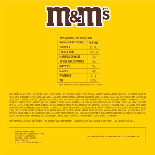 M&M's - Calendrier de l'Avent chocolat contenant des bonbons chocolat au lait M&M's CRISPY, CHOCO et PEANUT - 346g