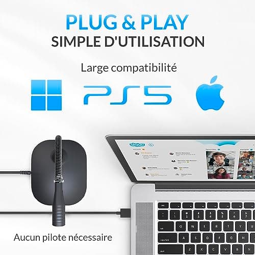 KLIMTM Talk - Microphone USB PC et Mac - Compatible avec Tout Ordinateur - Micro de Bureau Professionnel - Audio Haute Définition - Nouvelle Version 2024 - Noir