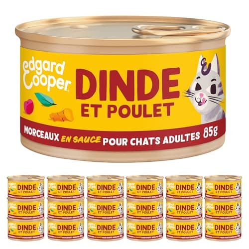 Edgard & Cooper Pâté Pour Chat, Adulte, (Dinde & Poulet, 85g x 18), Patée Morceaux en Sauce pour Chat, Viande fraîche et protéines de qualité, Pâté pour chat stérilisé et actif