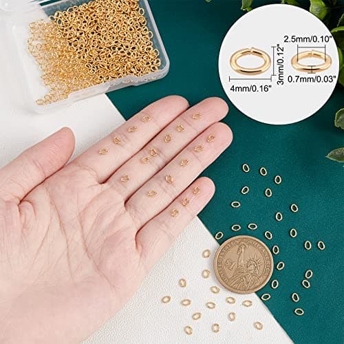 PH PandaHall 500pcs Anneaux de Saut ovales plaqués Or 18 carats connecteurs d'anneau Ouvert 3x4mm Anneaux de Saut Ouverts en Laiton Bijoux Anneaux de Saut pour Boucle d'oreille Collier Bracelet