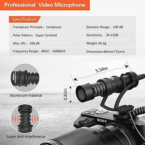 COMICA Microphone Caméra Compact CVM-VM10II Micro Directionnel à Condensateur avec Wind Muff Microphone Cardioid Shotgun pour DSLR Caméra Canon,Nikon,Fuji,Sony,Panasonic,Smartphones etc.(Noir)