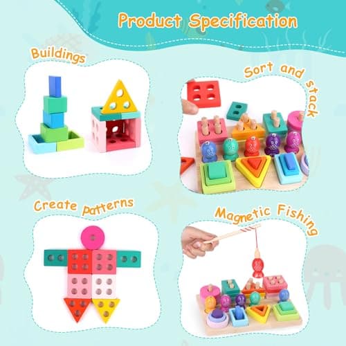 TNOMSNO Juguetes Educativos Montessori, Jeux Montessori, 3 en 1 Jeux Montessori 1 an, Jeu Montessori 2 3 4 Ans, Jouets à empiler et de tri, Jouet en Bois pour Cadeau Fille Garcon Bébés 2 3 4 Ans