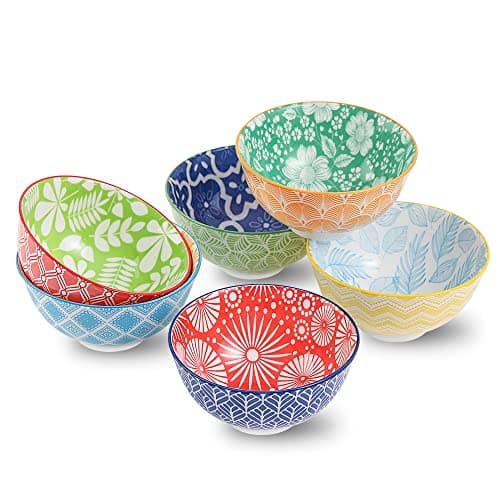 AHX Bol Petit Dejeuner Porcelaine Bols - Petit Bol Soupe 300ml - Bol Ceramique Multi Couleur - Petits Bols a Riz | Dessert | Glace | Snack - Passe au Lave Vaisselle et au Micro Ondes - Lot de 6-12 cm