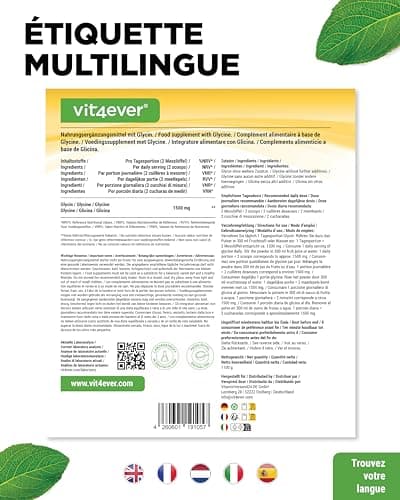 Glycine Pure - 1100 g (1,1 kg) de poudre pure sans additifs - Avec cuillère à mesurer - 100% acide aminé glycine - Vegan