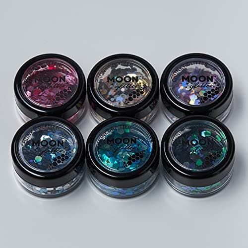 Mystique Brillant épais par Moon Glitter – 100% de paillettes cosmétique pour le visage, le corps, les ongles, les cheveux et les lèvres - 3g - Assortiment de 6 couleurs