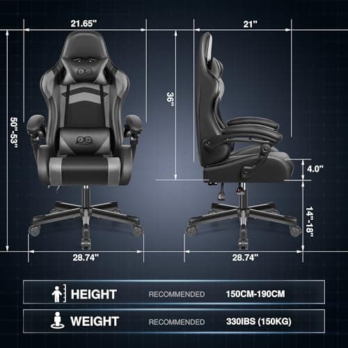 OneGame Chaise Bureau Gaming, Chaise Ergonomique Gaming avec avec Dossier et Hauteur réglables accoudoir Chaise Gaming avec Support Lombaire, Noir Gris