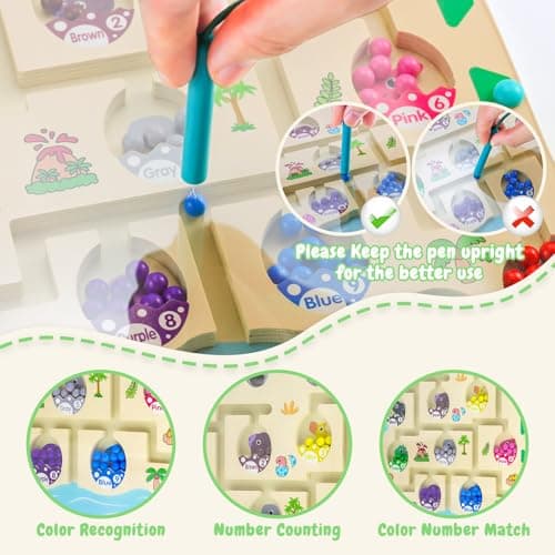 Aischens Dinosaure Labyrinthe Magnétique de Couleurs et de Chiffres, Jouets Montessori Labyrinthe Magnetique en Bois pour Enfant 2 3 4 5 Ans, Jouets Montessori Enfants Jeux Éducatifs-Motricité Fine