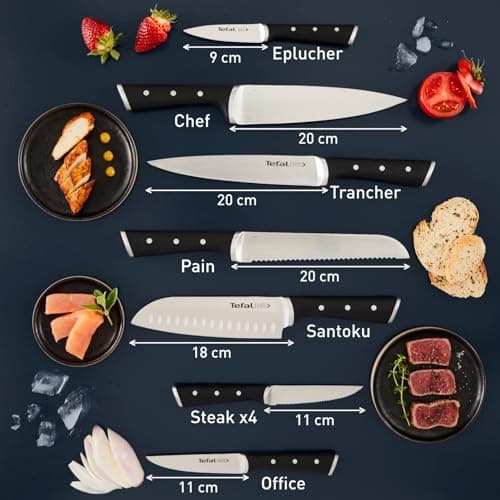 TefaI Ice Force Ensemble 11 pièces Bloc couteaux de cuisine + 10 couteaux, Lames en acier inoxydable allemand, Garantie 10 ans, Coupe et tranchant haute performance K232SA14