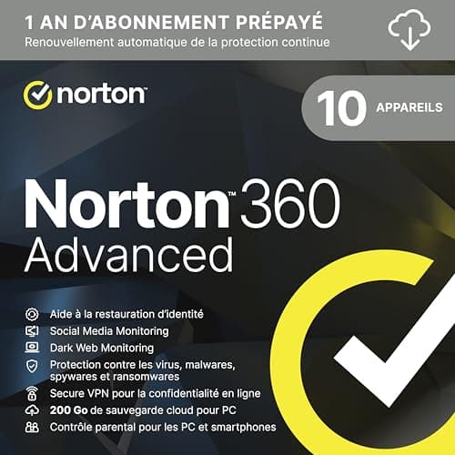 Norton 360 Advanced 2025 | 10 appareils | 12 Mois | Téléchargement
