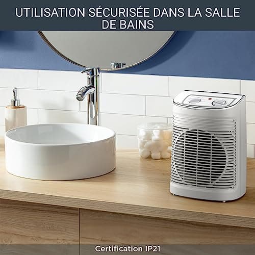 Rowenta Chauffage soufflant, Usage salle de bain, 2 réglages, Silencieux, Compact, Mode éco, Transport et rangement faciles, Grande diffusion de la chaleur, Instant Comfort Aqua SO6510F2