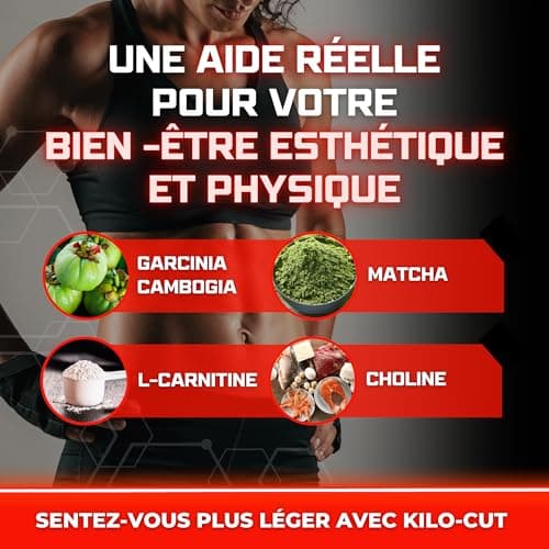 Kilo-Cut pour des Résultats Esthétiques, Solution de Nouvelle Génération - Synergie de Garcinia, Matcha, L-Carnitine, Choline, Glucomannane - 120 comprimés - Sentez-vous Plus Légère et Énergique