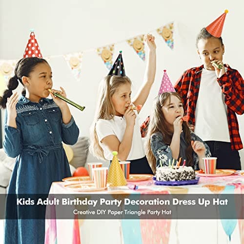 PANSYFEN 27pcs Chapeau Anniversaire Chapeaux de Fête Kit, Party Cône Chapeaux Chapeau de Couronne et Sifflet Colorées pour La Fête D'anniversaire de Fête de Garçon Fille