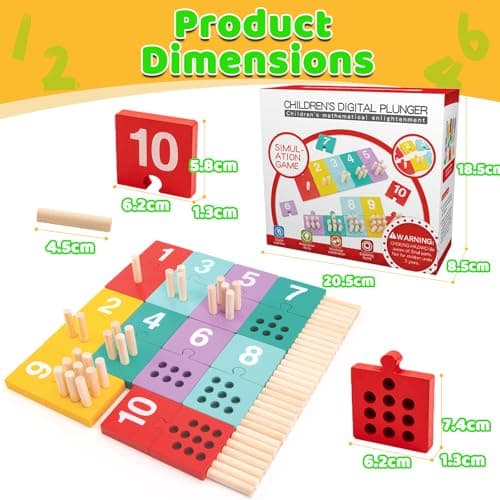 TEUVO Montessori Jouet Apprendre a Compter Jeux Educatif Enfants 1 2 3 4 5 Ans, Apprendre les Couleurs Bois Mathématiques Jouets Numérique Counting Block Motricité Fine Précoce Mathématiques Apprendre