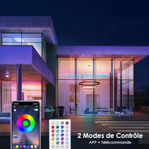 HOVVIDA Ruban LED 5M, 30 LED/Mètre, 24V RVB Bande LED, 150 LED, APP et Télécommande, Synchronisation de la Musique, Mode Minuterie, pour Chambre, Salle de Jeux, Fête, Festival