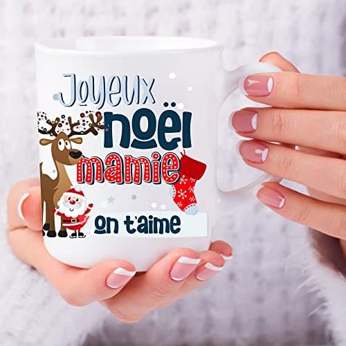 ÉNJA Création Cadeau NOËL - Mug MAMIE. Mamie/Tasse – Joyeux Noël - Cadeau fêtes de fin d'année personnalisé. Cadeau original. Céramique haute qualité 11oz - 320 ML (MAMIE)