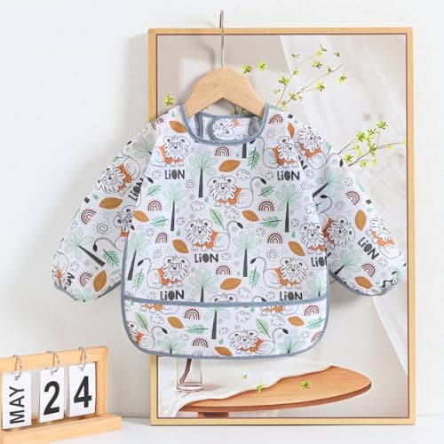 HaimoBurg Lot de 5 Etanche Bavoir à Manches Longue pour Bébé alimentation Imperméable Blouse Tablier 3 a 24 Mois (5 Pcs Set C)