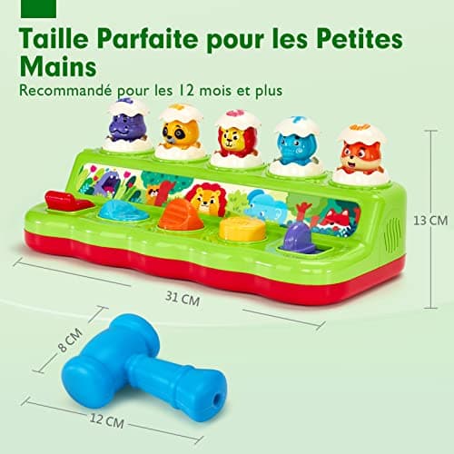 hahaland Jouet pour Bébé 1 an Jouet Montessori avec Musique et Lumières pour Enfant 1 2 3 4 Ans Fille Garçon Jouet Pop-up avec Animaux et Couleurs Parfait pour Les Cadeaux d'anniversaire Noël