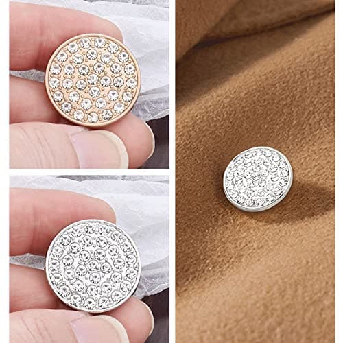 ftiemlovde 10 Gros Boutons Argent Mercerie Pour Blazer MéTal à Coudre Avec Strass,Couvre Boutons Couture de Manchettes Femme Chemise Smoking,Perfect Homme Boutons Pantalon Pour Capitonnage(G10S 12mm)
