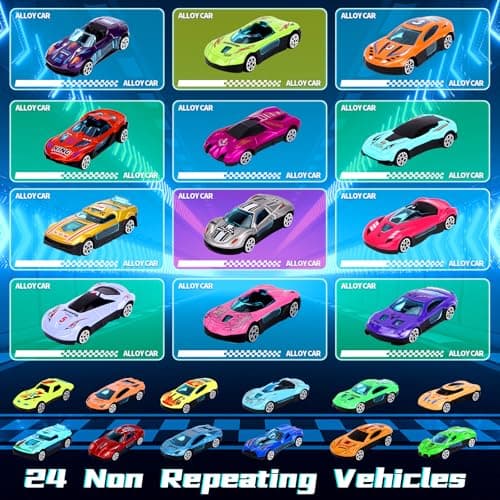 Calendrier de l'Avent 2024 24 Pièces Calendrier de l'Avent Cars Compte à Rebours des 24 Jours de Noël 2024 Jouets Surprise de Noël pour Voitures Calendrier de l'Avent Enfant pour Garçons Filles