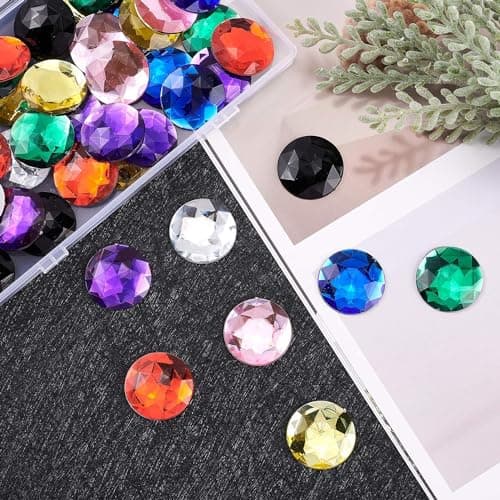 FINGERINSPIRE 48Pcs 30mm Dos Plat Rond Strass Acrylique en Plastique Auto-Adhésif Cercle Gemmes Coller sur des Bijoux (8 Couleurs Mixtes) pour la Fabrication de Costumes Cosplay