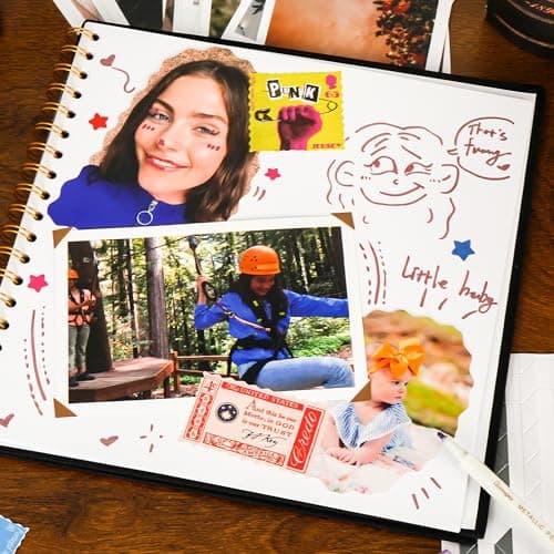 Yopih Album Photo Scrapbooking Couverture en Lin 20,5x20,5 cm, Pages Blanches en Papier Kraft Rigide pour Mariage Voyage Baby Shower, 20 Feuilles/40 Pages, Beige